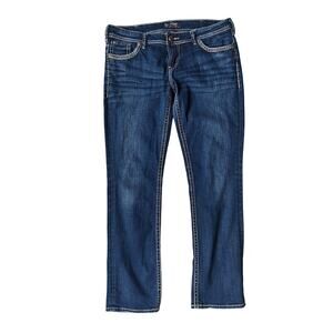 Silver Jeans Co. Berkley Flap Bootcut Jeans Dark Wash Distressed Size 28